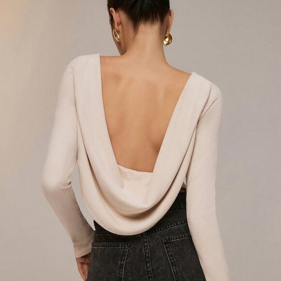 Apricot Sexy Women's Backless Long Sleeve Bodysuit - Picture 5 of 6